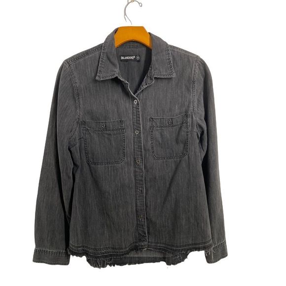BLANKNYC Shirt Black Button Down Long Sleeve Fringe Hem Casual  Medium‎ - Picture 1 of 11